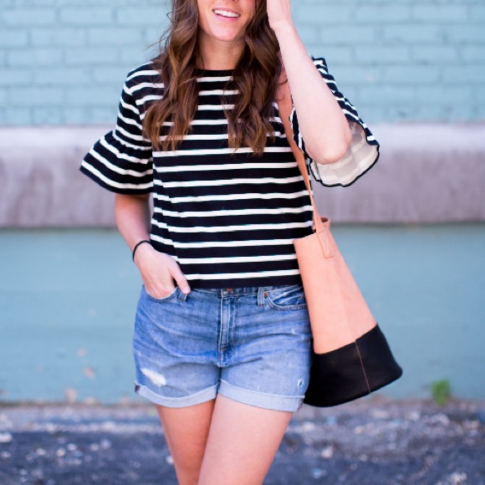 J. CREW Striped Top With Ruffle Sleeve - Picture 2 of 8